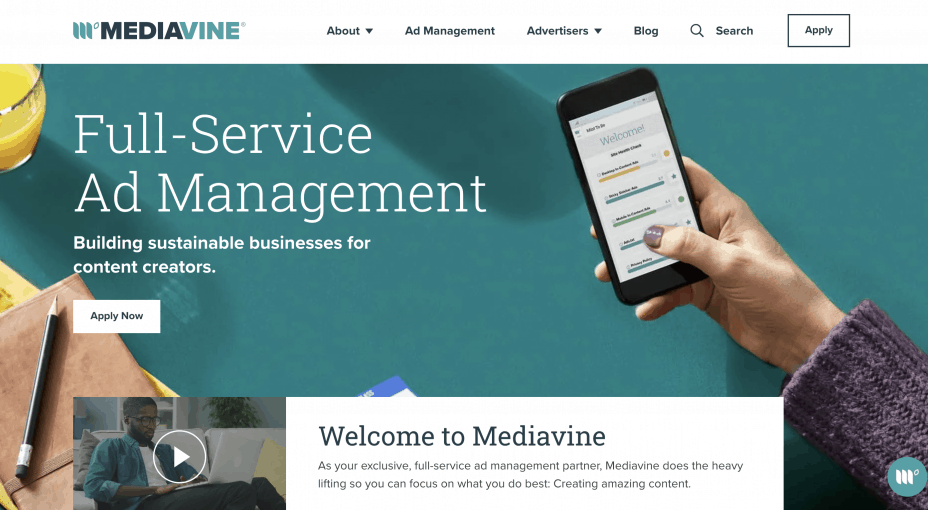 Mediavine home page - alternative to Google AdSense