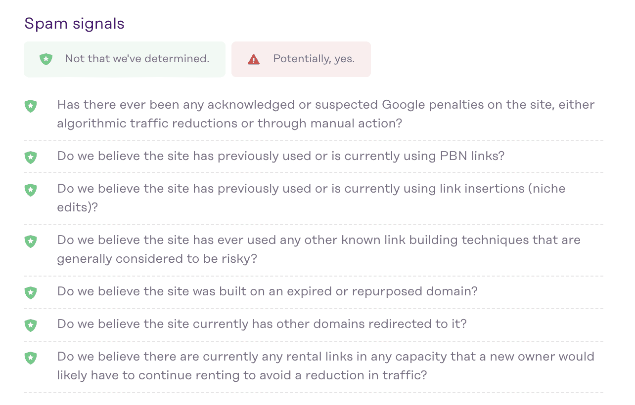 due diligence - spam signals