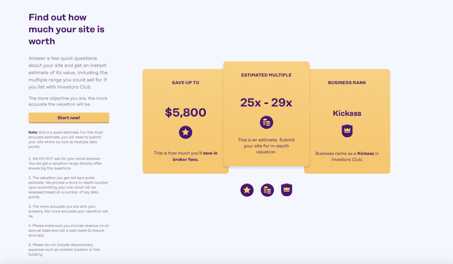 site valuation tool page one