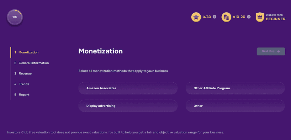 valuation tool question one monetization