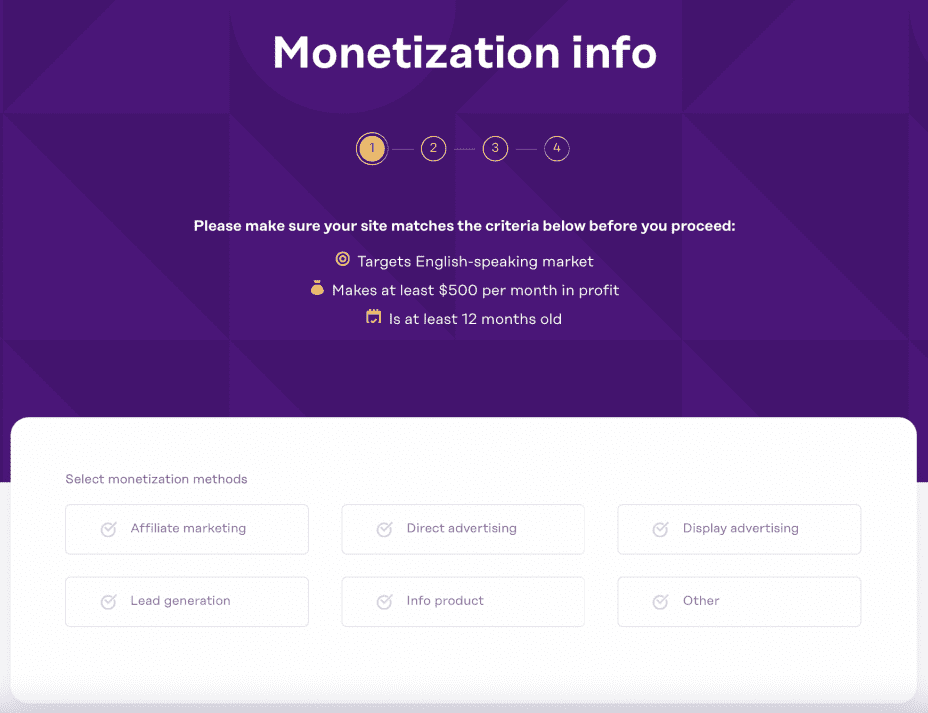 listing process, monetization info